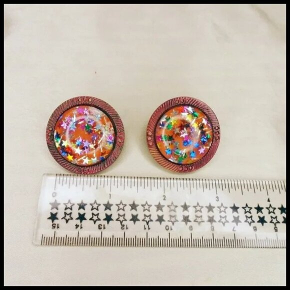 50s Style Big Clip On Earrings Made with Vintage Lucite Stars One of a Kind - Picture 2 of 9